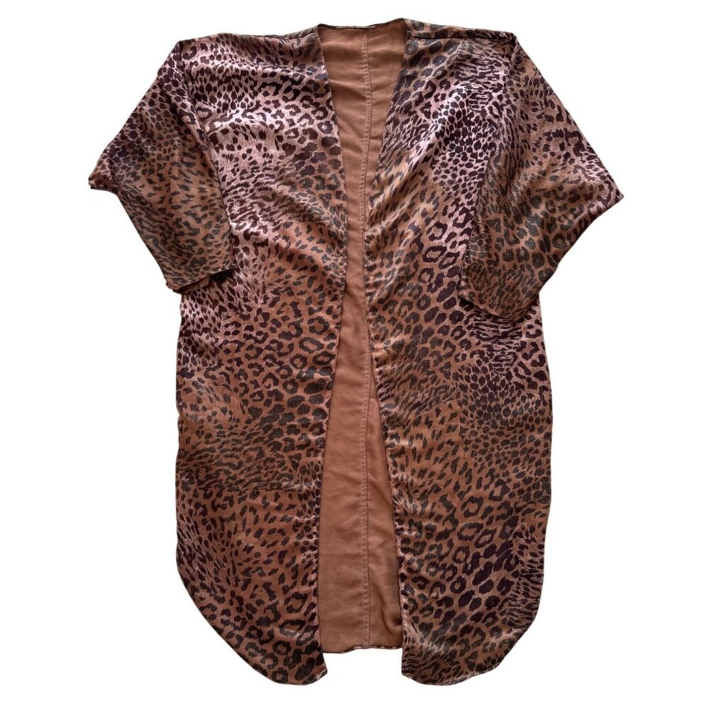 Leopard Print Kimono Cardigan Open Front Lightweight Women’s Outerwear Brown & B